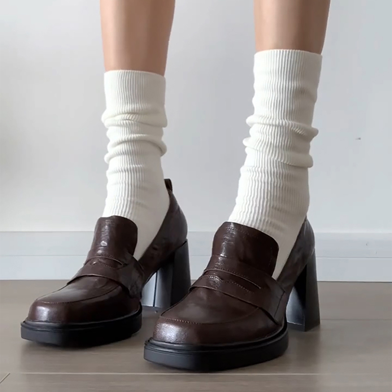 Vintage Fashion Aesthetic - 대학 스타일 여성 로퍼 신발, 얕은