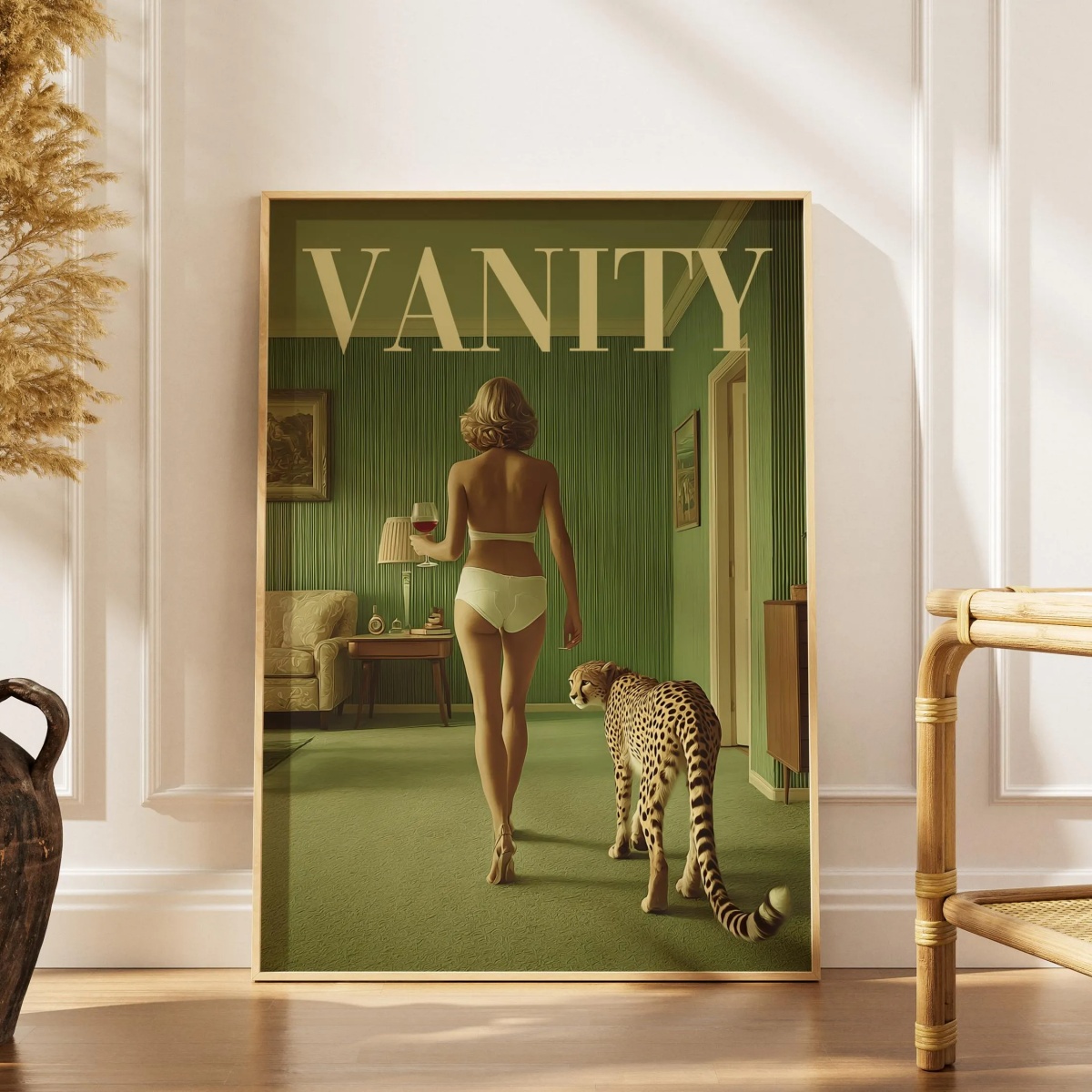 Vintage Vogue Fashion Poster - 치타를 안고 있는 빈티지 여성 캔버스