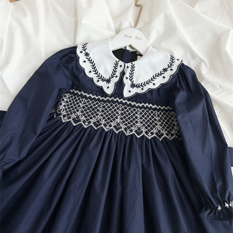 빈티지 다크 블루 손자수 여아 긴팔 드레스 수제 부티크 - Vintage Fashion Boutique 리뷰 및 가격