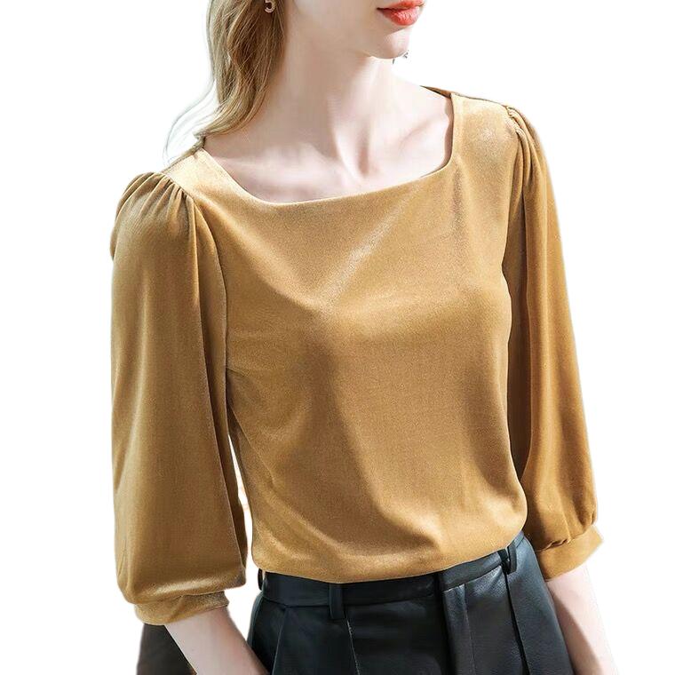 영국 스타일 여성 패션 빈티지 스퀘어 칼라 벨벳 셔츠, - Vintage Fashion Y2K 리뷰 및 가격