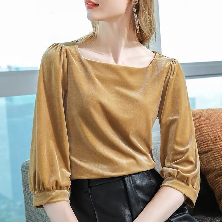 영국 스타일 여성 패션 빈티지 스퀘어 칼라 벨벳 셔츠, - Vintage Fashion Y2K 리뷰 및 가격