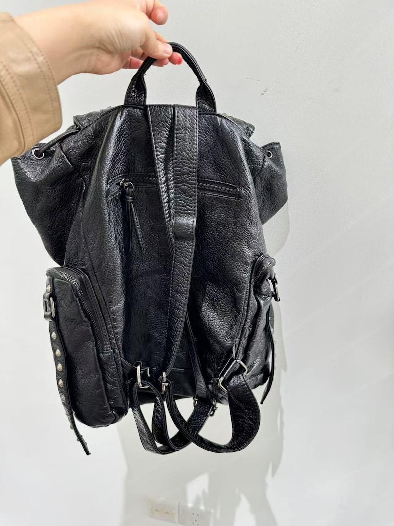 고딕 펑크 PU 가죽 숄더 백 리벳 Y2K 배낭 여성용 - Vintage Fashion Boutique 리뷰 및 가격