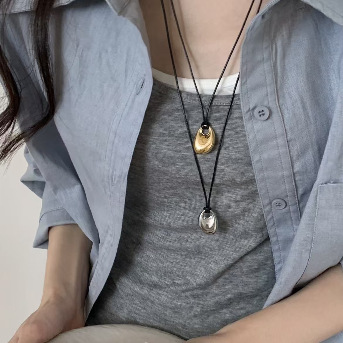 한국 블랙 스킨 로프 실버 컬러 콩 펜던트 목걸이 여성 - Vintage Fashion Trends 2026 리뷰 및 가격